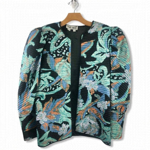 Vintage Pierre Labiche Silk Puff Sleeve Open Front Jacket S - Picture 2 of 13